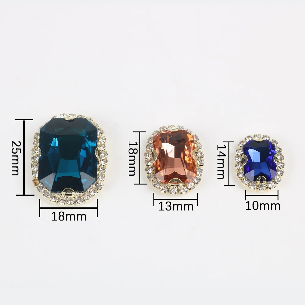 

10X14mm 13X18mm Rectangle Sew On Rhinestones With Lace Gold Claw Flatbak Sew-on Claw Stones Glass Strass Apply To Clothing B0745