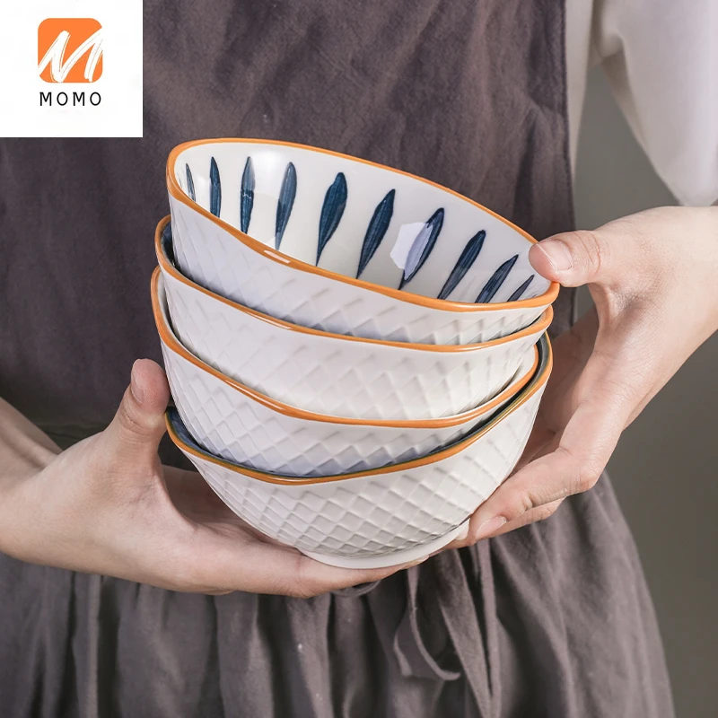 

Japanese Hand Painted Underglaze Ceramic Rice Bowl Japanese Household Ramen Bowl Creative Soup Bowl Salad Bowl before Meal