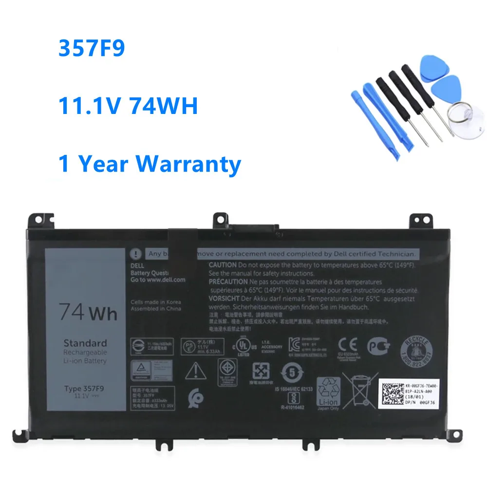 

357F9 Laptop Battery For Dell Inspiron 15 7559 7000 7557 7567 7566 5576 5577 P57F P65F INS15PD-1548B Battery 357F9 11.1V 74WH
