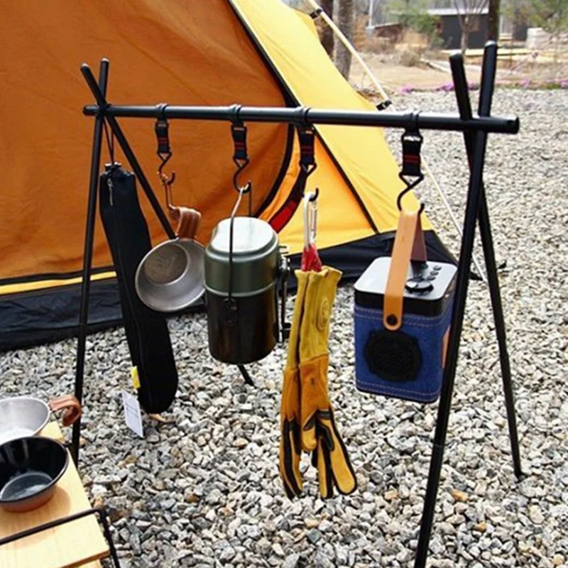 

New Outdoor Cookware Hanging Rack Aluminum Alloy Foldable Camping Drying Rack Triangular Pot Pan Hanging Rack Big