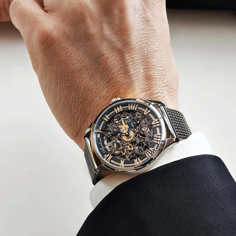 AGELOCER Reloj швейцарские черные мужские часы-скелетоны кожаные спортивные часы запас хода 80H часы наручные часы Relogio Masculino