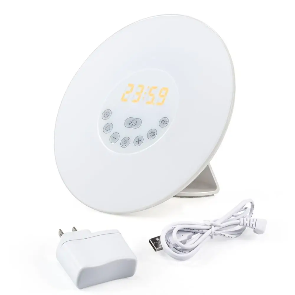 Цифровые светодиодные часы-Имитация восхода и заката с 6 цветсветильник/FM-радио/6