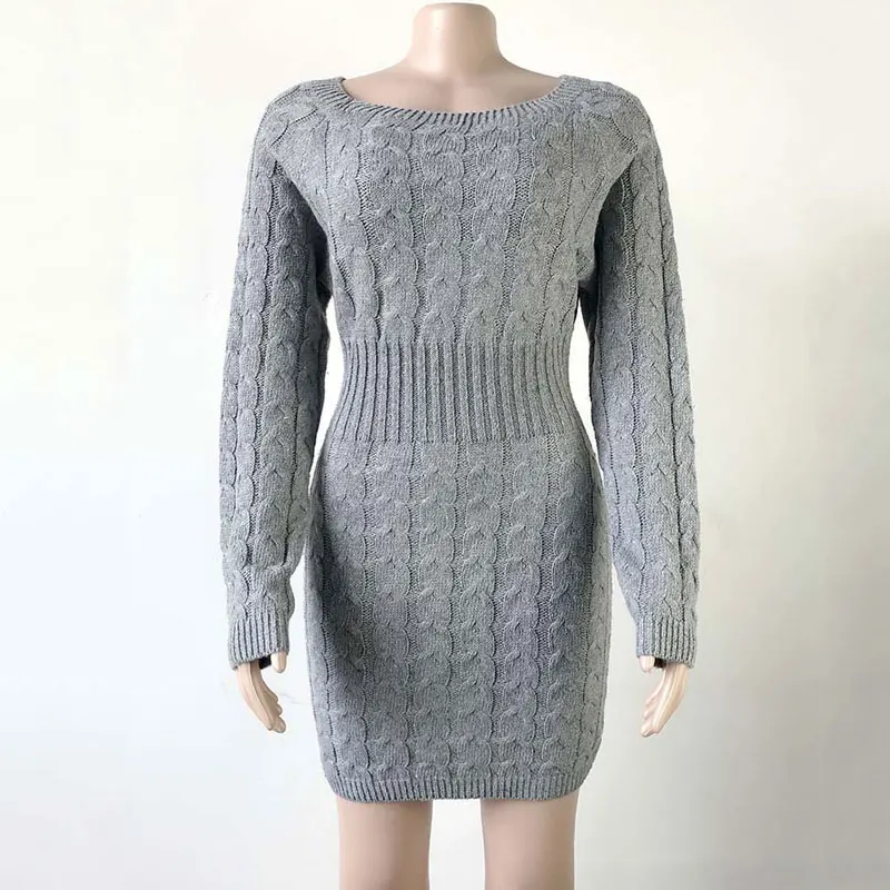2019 Autumn Long Sweater Dress Women Winter Warm Thicken Off Shoulder Knitted Dresses Ladies | Женская одежда