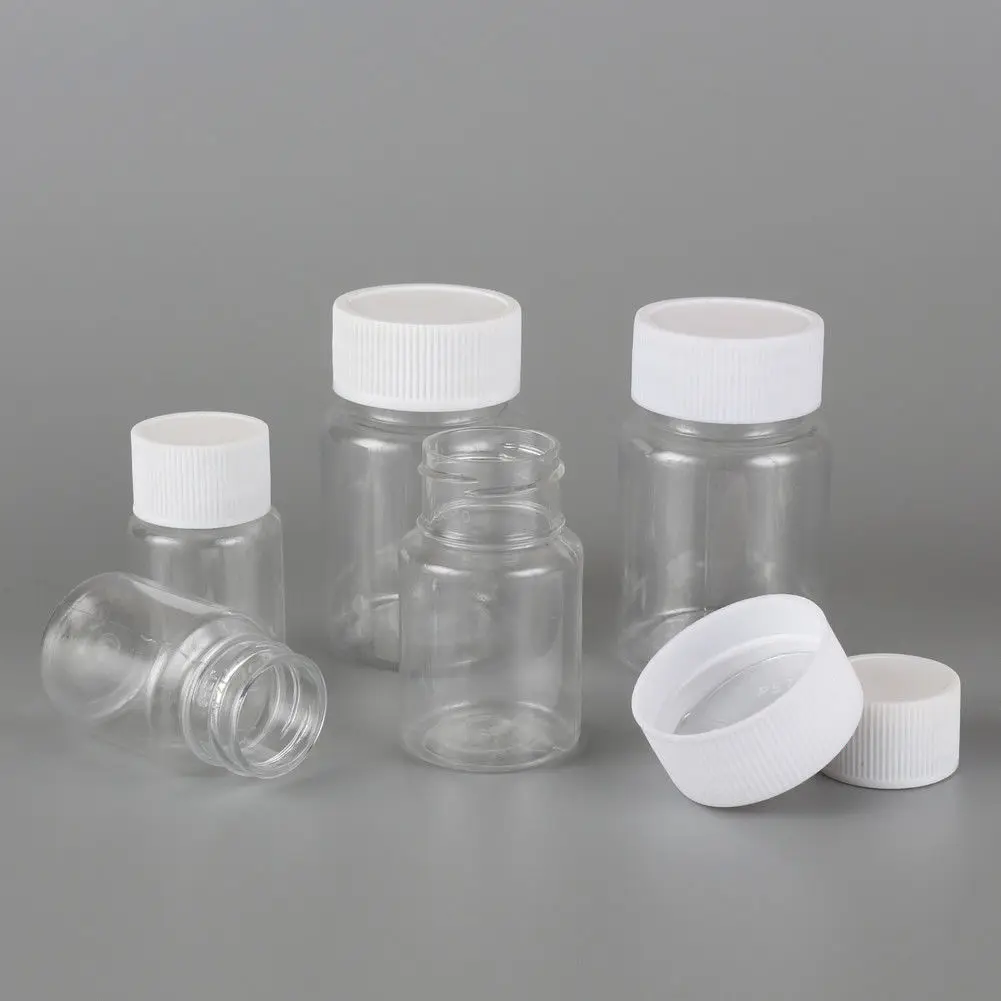 

100Pcs 15/20/30ml/60ml Plastic PET Seal Bottle Solid Powder Medicine Pill Clear Container Vials