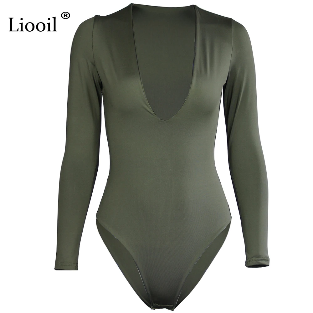 

Liooil Sexy Bodysuit Black Body Suit Tops For Women 2021 Long Sleeve Deep V Neck Party White Rompers Club Wear Bodycon Jumpsuit