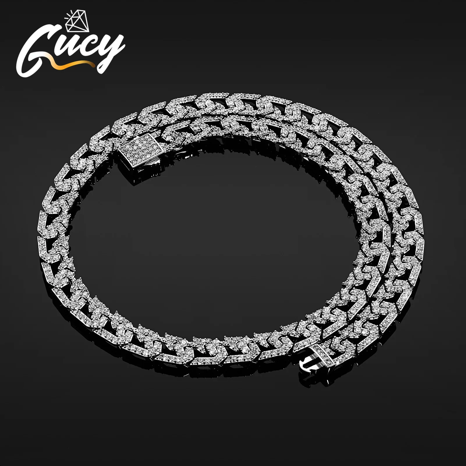 GUCY High Quality 10mm Cuban Link Necklace Iced Out Cubic Zirconia  Hip Hop Iced Out Bling Chain Necklace For Mens Gift
