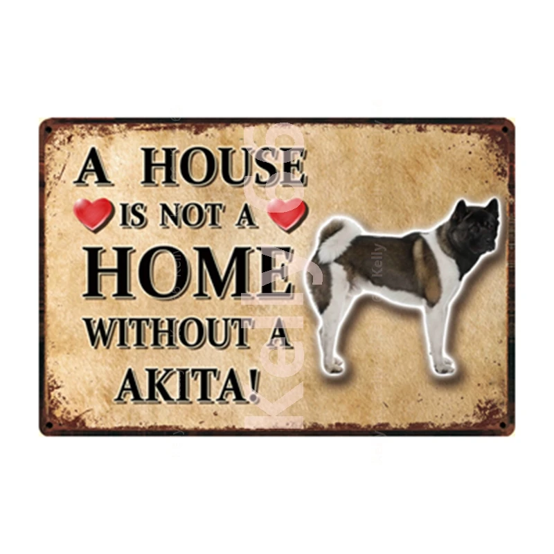 

[ Kelly66 ] Warining Beware Of Dogs Life Is Better With A Akita Metal Sign Home Decor Bar Wall Art Painting 20*30 CM Size DG-50