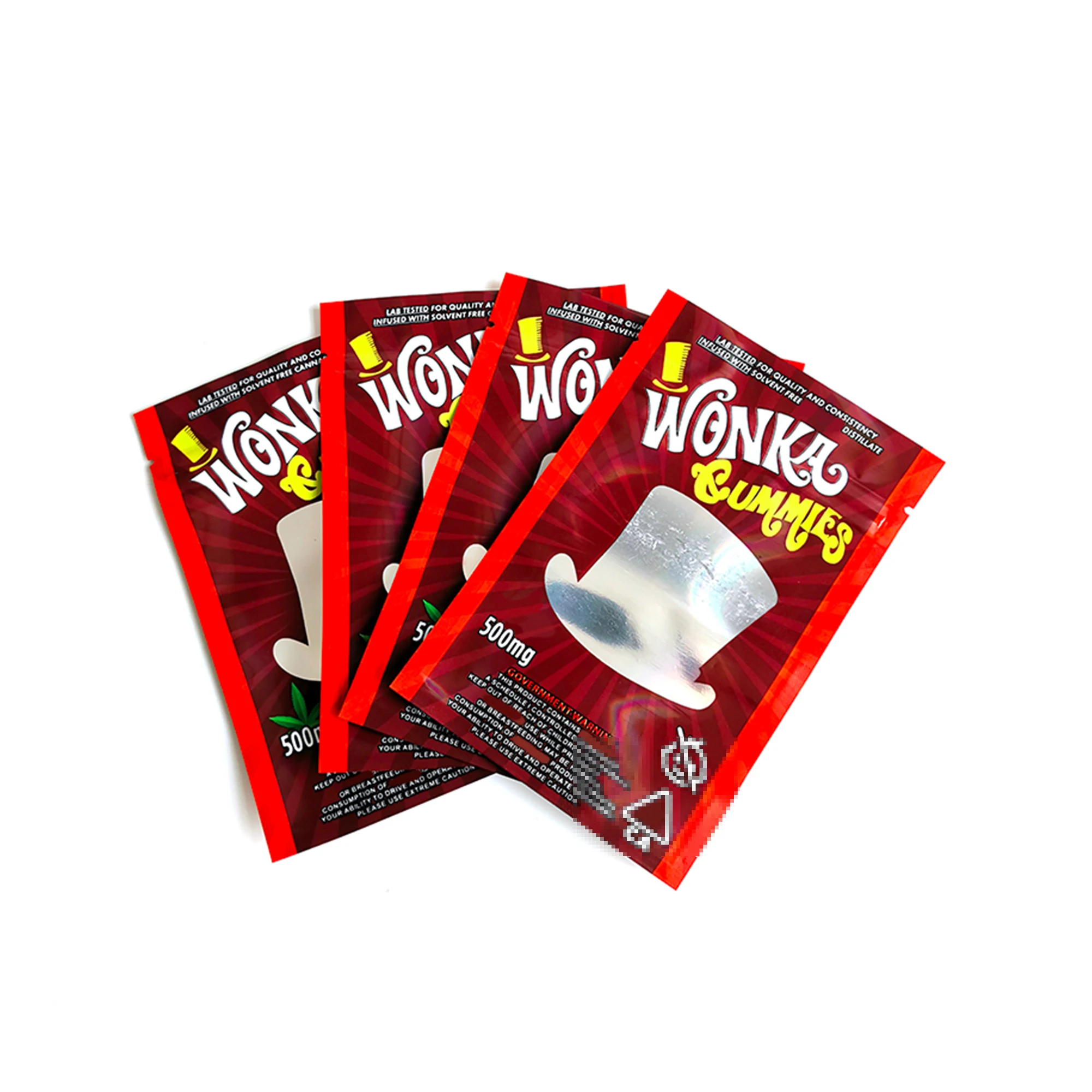 

500mg wonka gummies candy mylar bag medible packaging zipper with window bag for candy pouch