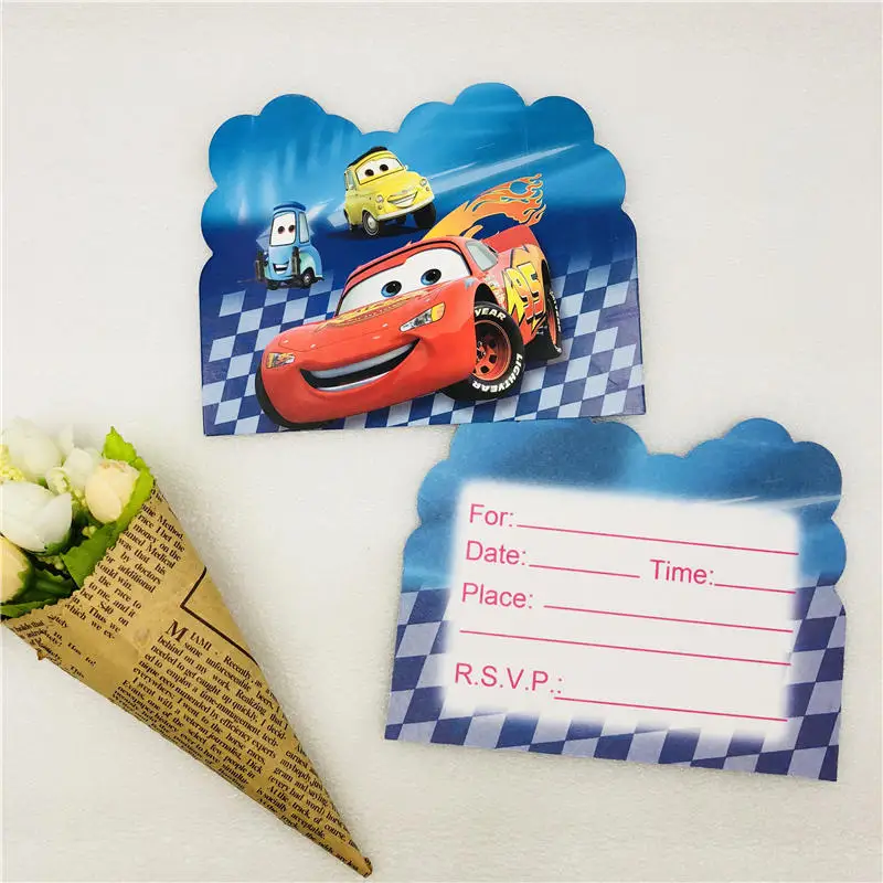 Invitation Card 10pc 24 шт./компл. Lightning Mcqueen со вставленной картой продукция изображение декорирование тортов капкейк Палочки малыш День рождения украшения свадебные сувениры - Цвет: Invitation Card 10pc
