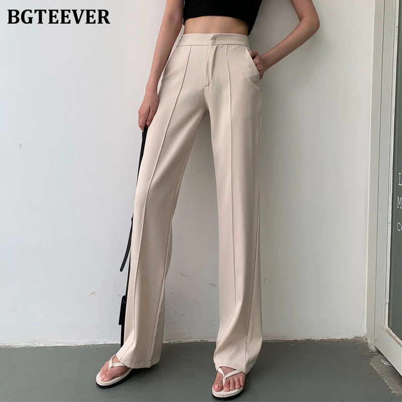 BGTEEVER женские длинные брюки повседневные с высокой талией карманами широкие на