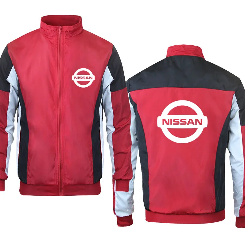 

NEW Nissan car logo print Stitching color mens coat windbreak Men Baseball Jacket Fitness jogging Locomotive wind Jacket mens