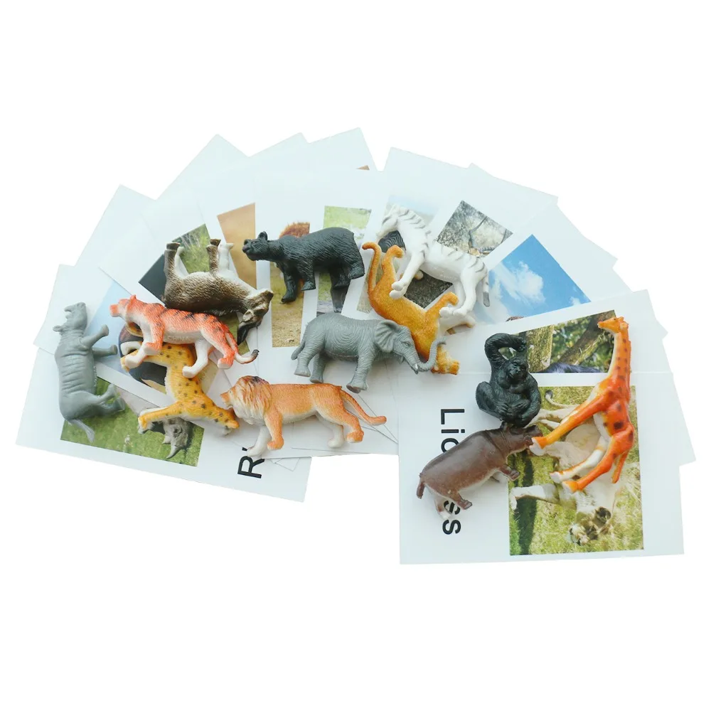 Языковые материалы Монтессори карточки с животными Обучающие Детские игрушки
