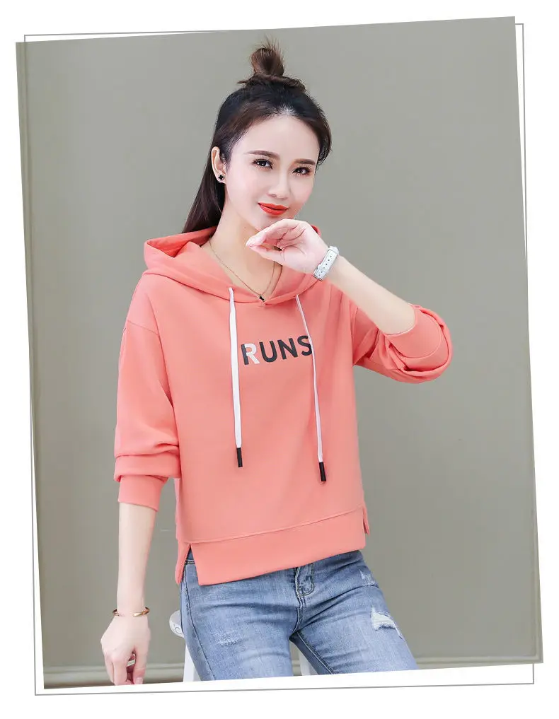 

[Cotton] Spring and Autumn New Hooded hoodie Women's Short Loose Top Letter Printing Jacket