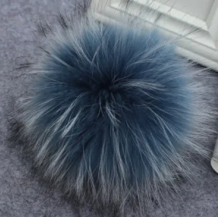 blue grey Цвет DIY натуральный мех енота помпоны пушистый натуральный мех помпон для зимы женская шапка вязаная шапка Skullies - Цвет: blue grey