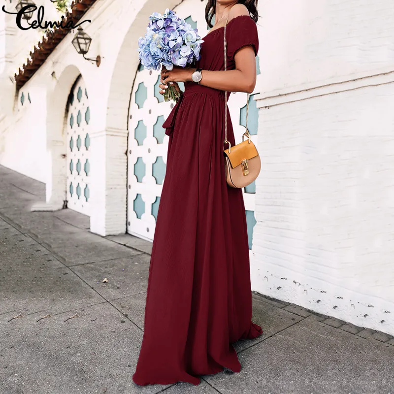 2021 богемное платье Celmia летнее женское с оборками длинное Макси сексуальное