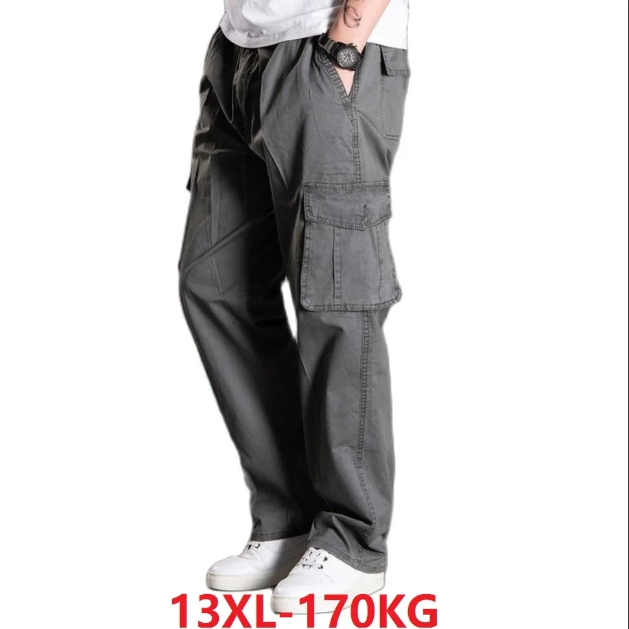 SHZQ размера плюс 13xl 170 кг летние мужские брюки карго хлопковые с карманами в стиле
