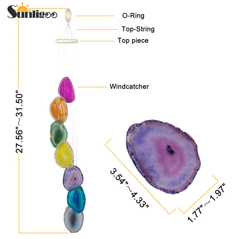 Sunligoo новинка 1х цветные кусочки натурального агата колокольчики для домашнего