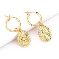 design europe style hoop earrings pendant for women gold alloy carving character earring jewelry accessory statement gifts
