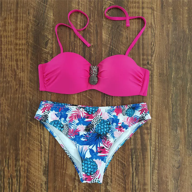 

Pineapple Bikini Sexy Swimsuit Women 2 Piece Swimwear Push Up Bandeau Swimming Suit for Women Bathing Suit 2020 Bikini Swim Wear