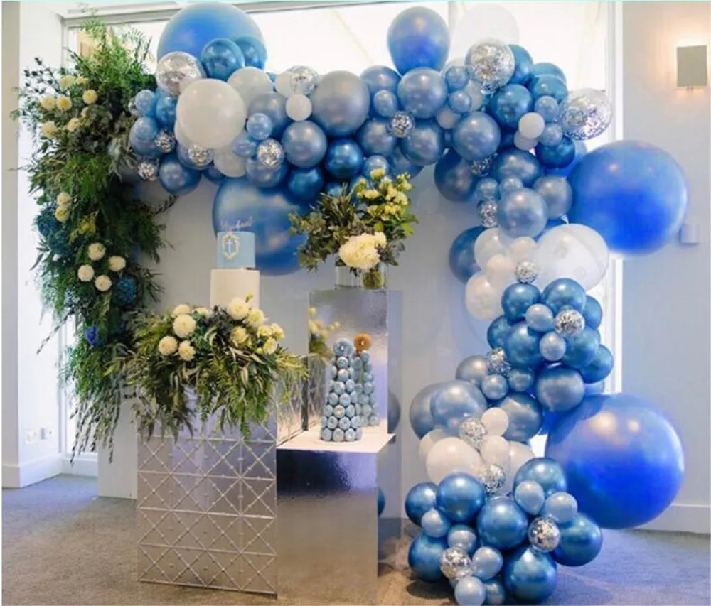 

137 шт./лот 18-дюймовые голубые белые воздушные шары, набор арок, Металлические Синие воздушные шары для маленьких мальчиков, украшения на день...
