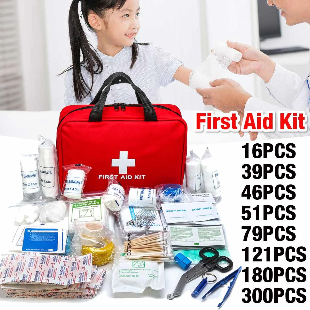 

Portable Medium Empty Household Multi-Layer First Aid Kit Pouch Outdoor Car Bag First Aid Bag 16/39/46/51/79/121/180/300PCS