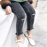 girls jeans 2021 spring new year girls black ripped jeans hole leggins toddler denim casual trousers for 2 3 4 5 6 7 8 years