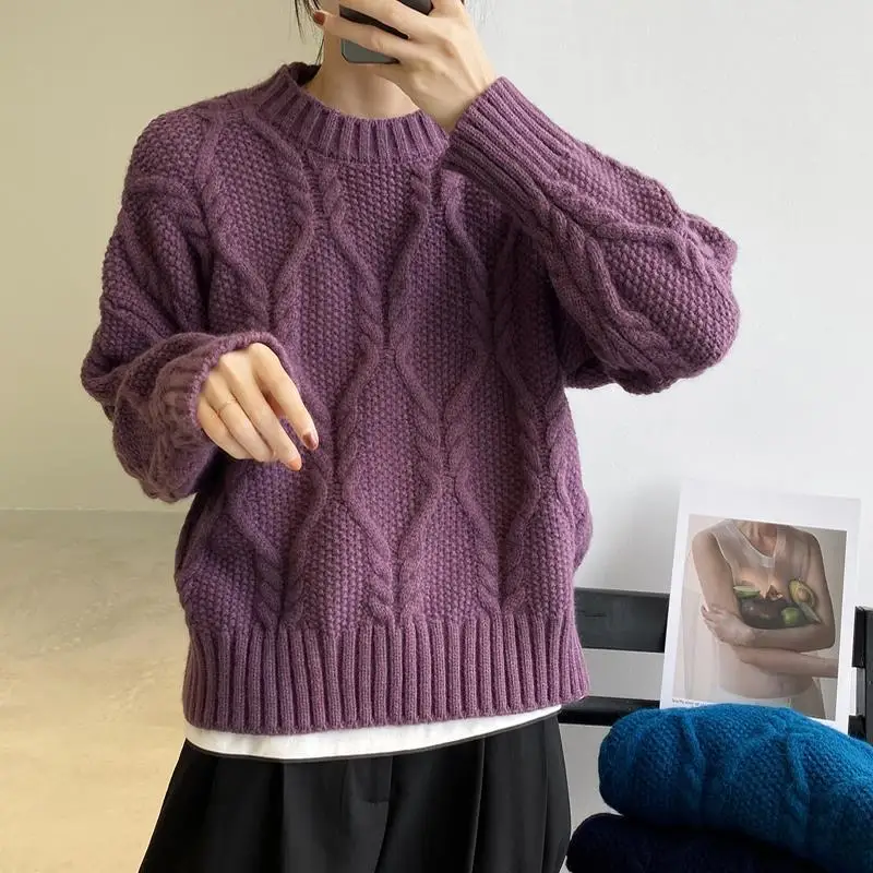 

2022 Women Autumn Winter Retro Soft Twist Sweater Tops Female Short Loose Pullovers Ladies Thicken Warm Knitted Jumpers E886