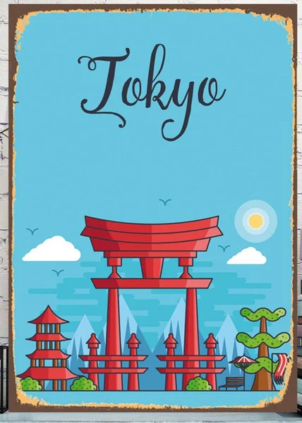 

Жестяная вывеска в стиле «Токио», из металла, для путешествий в Токио, японское домашнее украшение для бара, паба, колледжа, спальни, домашни...