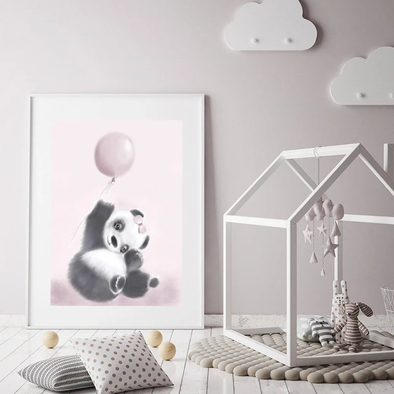 Скандинавский детский постер с розовой пандой и кроликом для детей Картина на