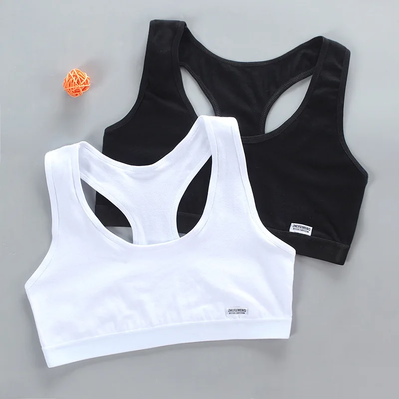

Girl Racerback Cotton Sport Training Bra Letter Print Solid Color Wide Strap Underwear Bralette Seamless Layered Crop Top