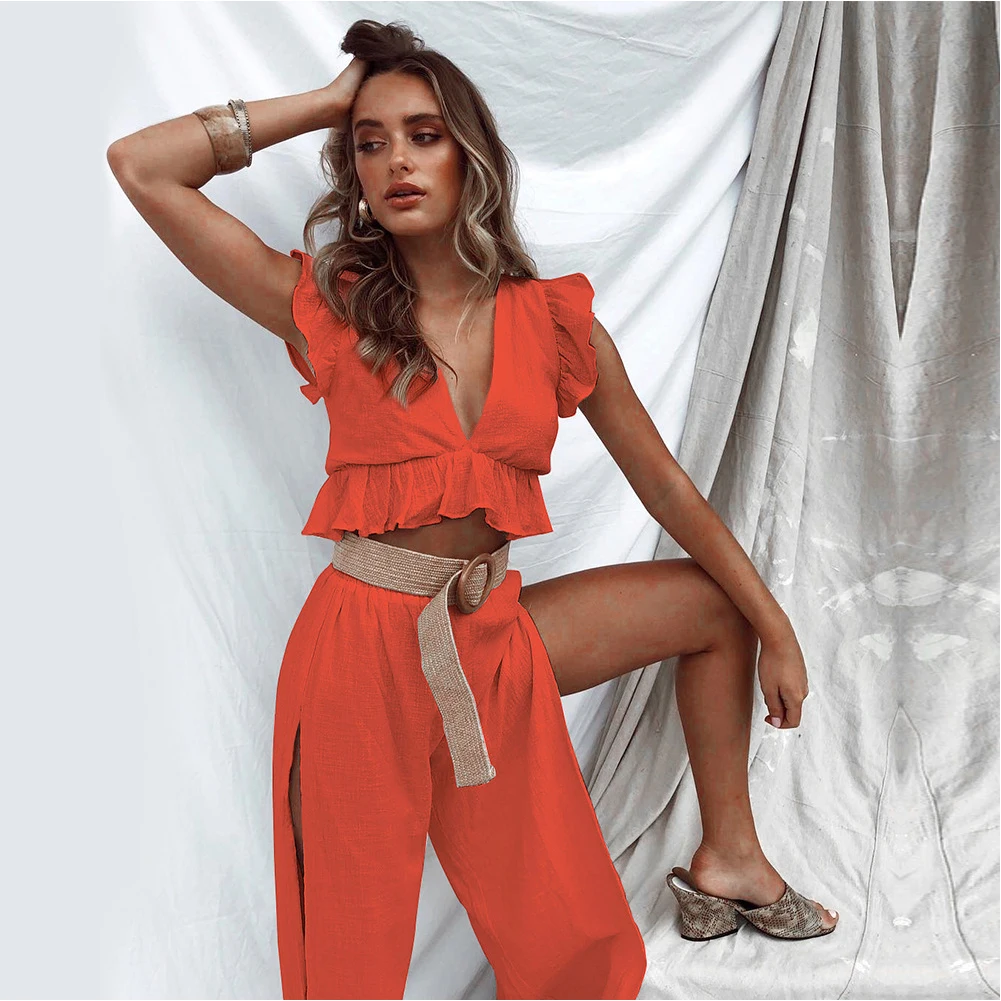 Женский повседневный летний комплект из двух предметов с широкими штанинами