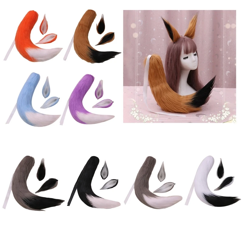 

2021 Masquerade Fluffy Faux Fur Wolf Ears Hair Clips and Plush Tail for Adult Kids Anime Cosplay Costume Dress Up Accessories