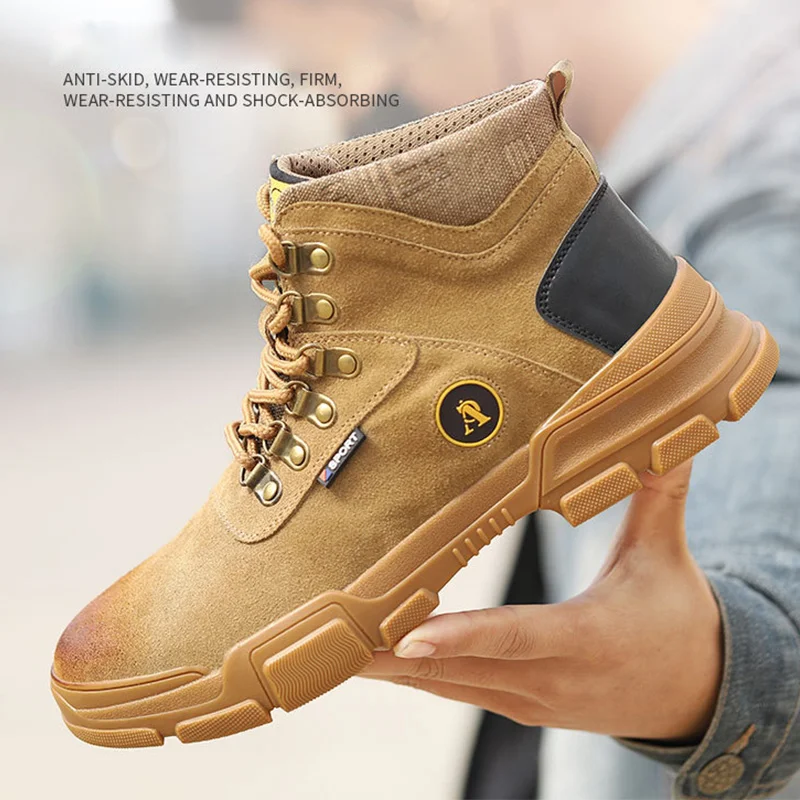 

Genuine Leather Men Boots Steel Toe Safety Shoes Winter Boots Men Shoes Anti-puncture Military Boots Water Proof Hiking Boots 46