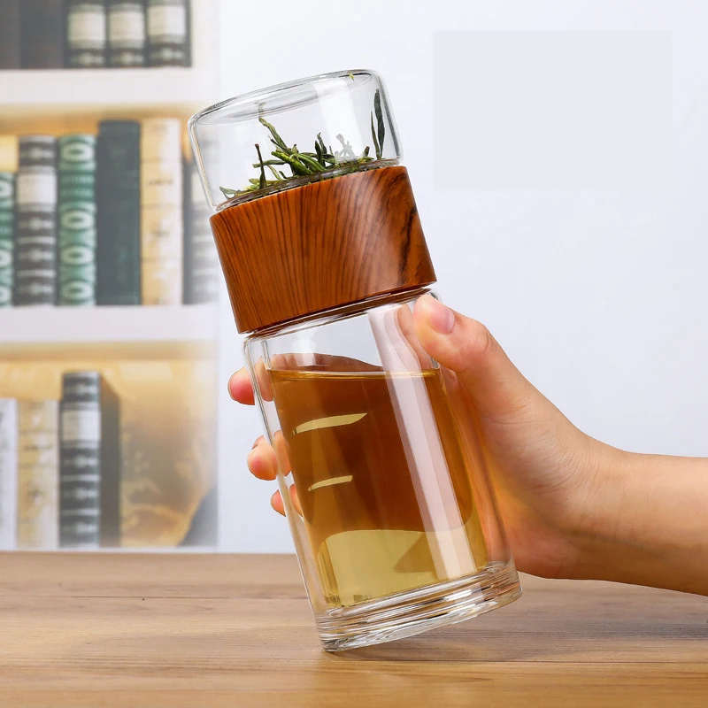 

Новая двухслойная стеклянная чашка для воды, портативная термостойкая прозрачная чашка для чая, креативные разделительные чашки для чая