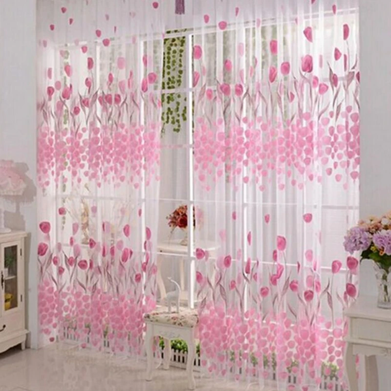 

Living room luxury sheer curtains windows kitchen tulle yarn curtains bedroom curtains tulip lotus purple brown pink