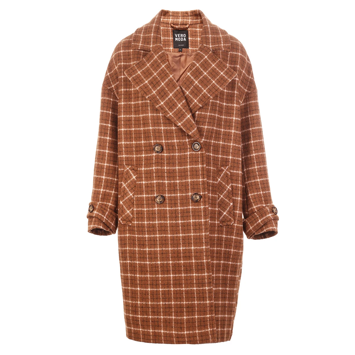 Vero Moda зимнее клетчатое длинное шерстяное пальто с лацканами | 318327551