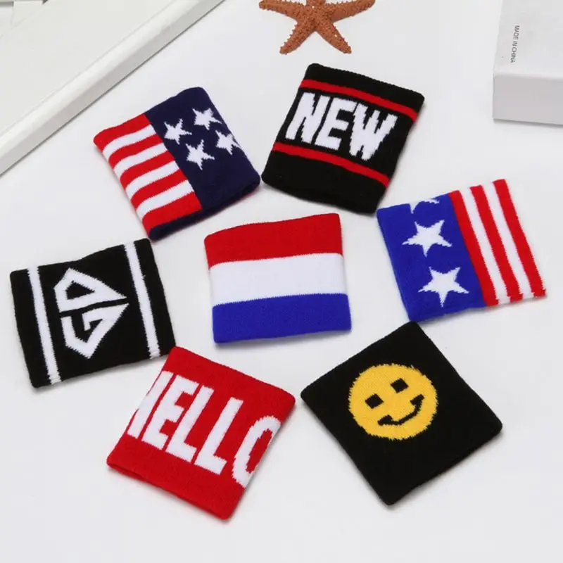 

2Pcs/Pair Adult Kids Running Sports Wristband Sweatband Hip-Hop Letters Colored Striped Dancing Wrist Support Brace Wraps Guards