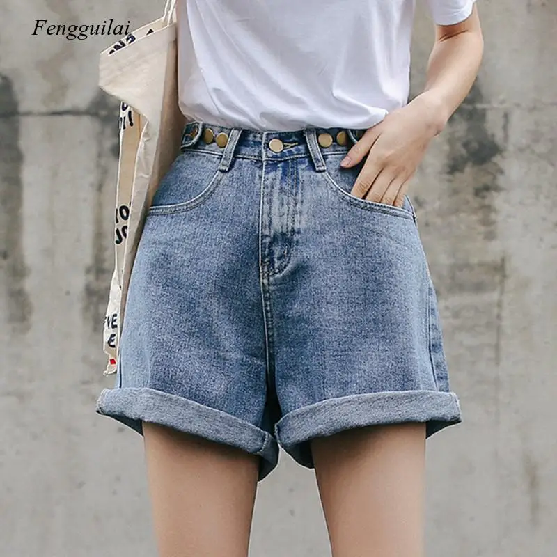 Street Wear High Waist Wide Leg Denim Shorts for Women 2021 New Jean Summer Korean Style