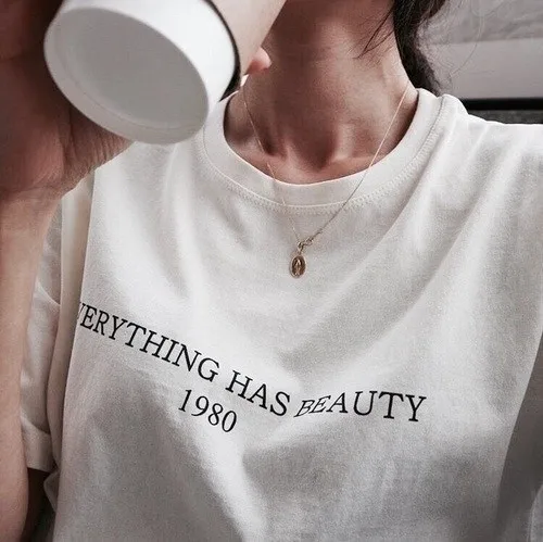 

Everything Has Beauty 1980 Letters T-Shirt Women Funny Graphic Tee Casual Tops aesthetic tumblr grunge slogan tops t shirt-J736