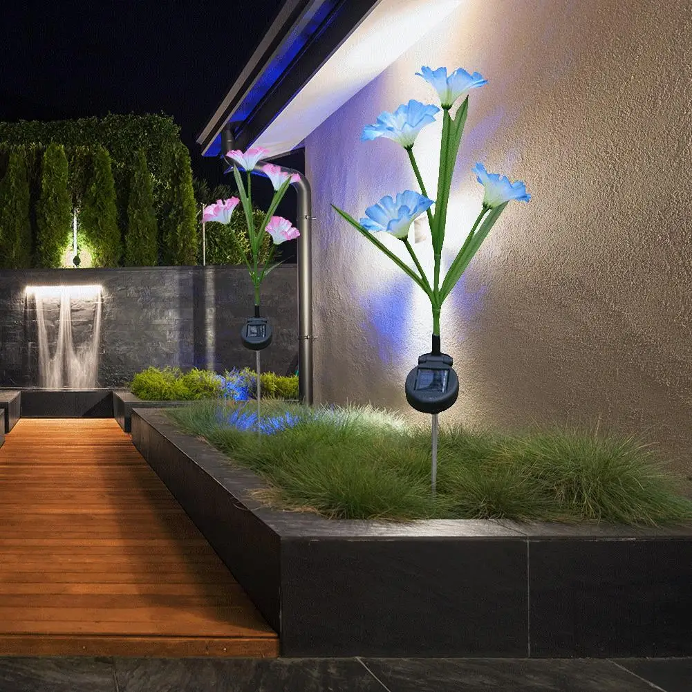 

2pcs Solar 4LED Lamp Simulation Morning Glory Rose Tulip Decoration Simulation Light Garden Landscape Decorative Height 73 cm