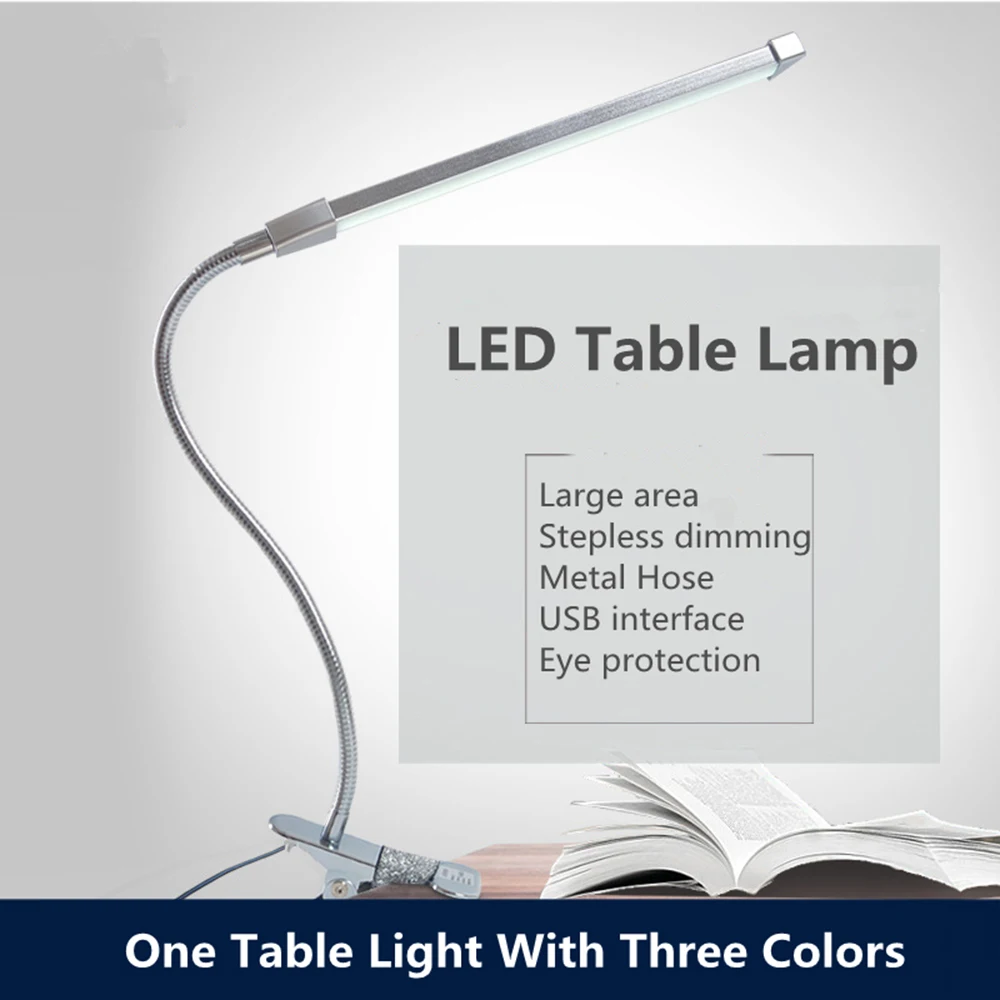

8W Long Arm LED Table Lamps LED Desk Read Lamp Office Table Eye Protection Light USB Powered Foldable Dimmer 10 Levels Clip Lamp