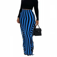 slim sexy ladies long skirt striped fringe bag hip tight pencil skirt 2021 autumn and winter new casual african womens clothing