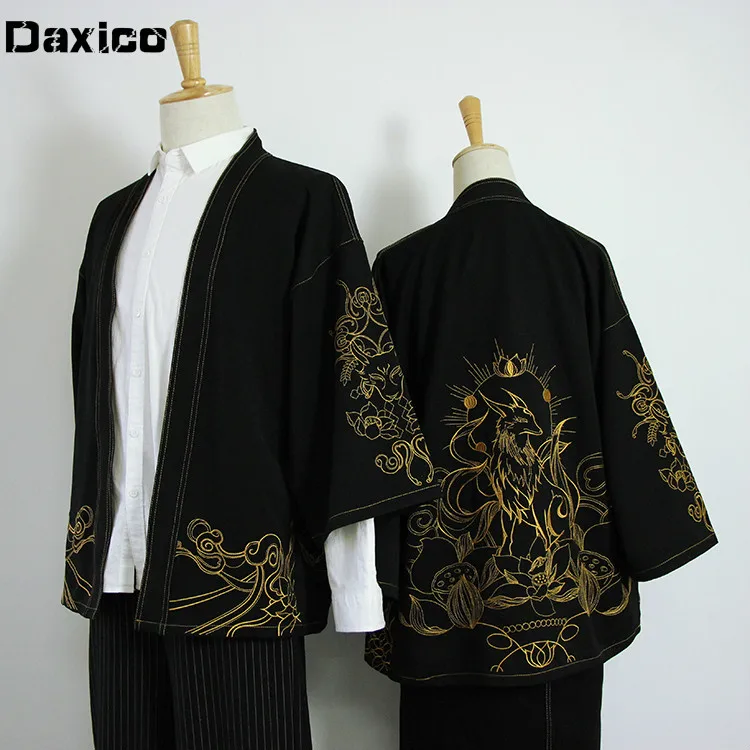 Женский вышитый джинсовый японский кимоно кардиган, утепленный осенний японский халат аниме-косплей костюм, мужская японка в стиле хаори рубашка.