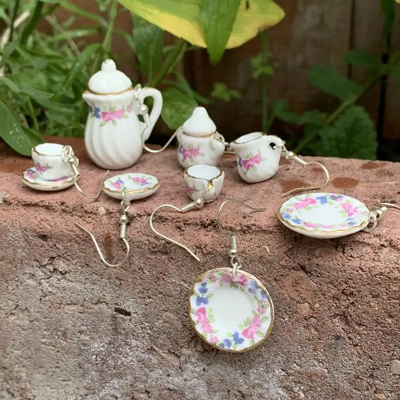 Tea party /tea set jewelry / cute jewelry / food earrings / miniature food jewelry Drop Earrings Kitsch/Kawaii/Sweet/Kitsch