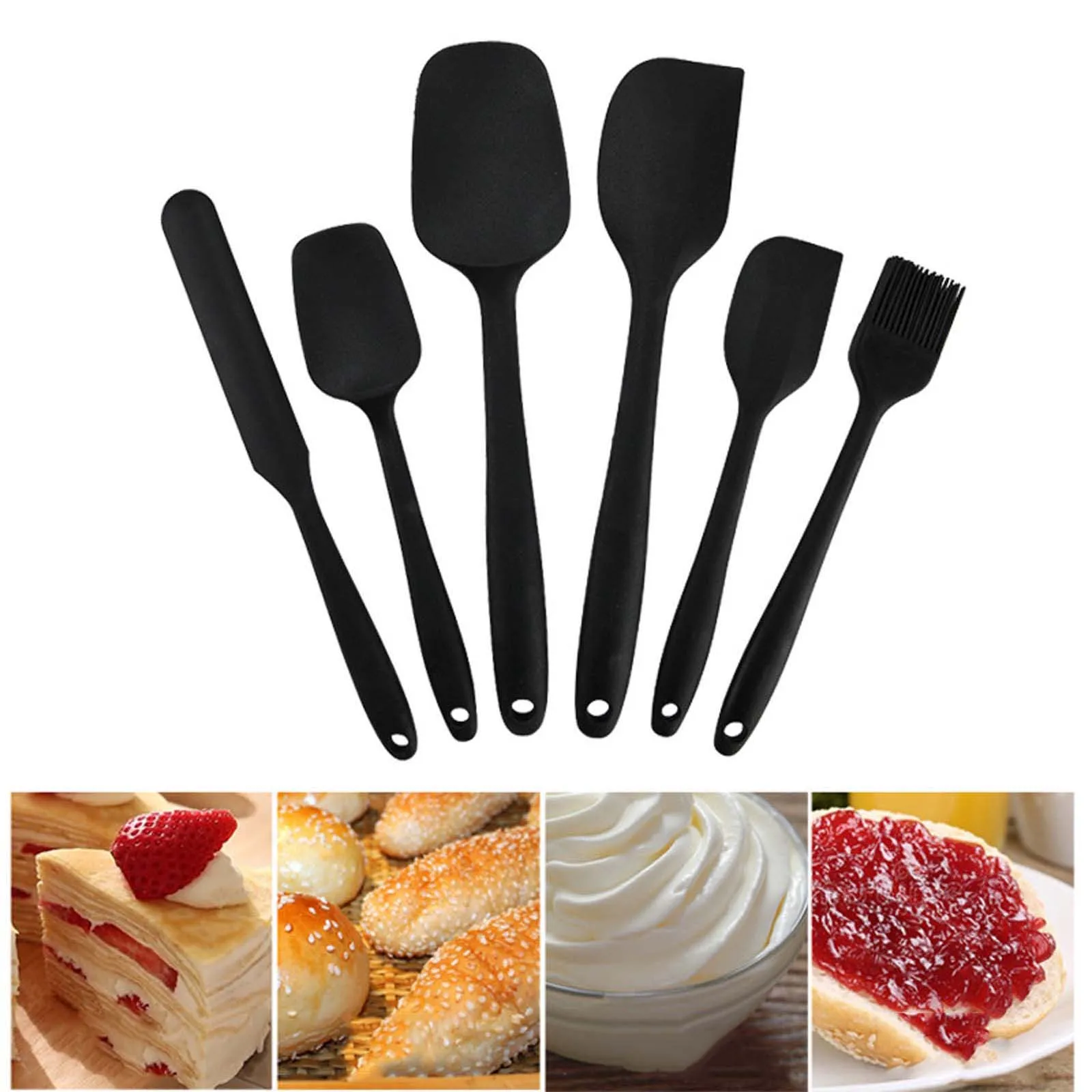 

6PCS Food Grade Silicone Non-Stick Butter Cooking Spatula Set Cookie Pastry Scraper Brush Cake Baking Mixing Tool Kitchen Tools