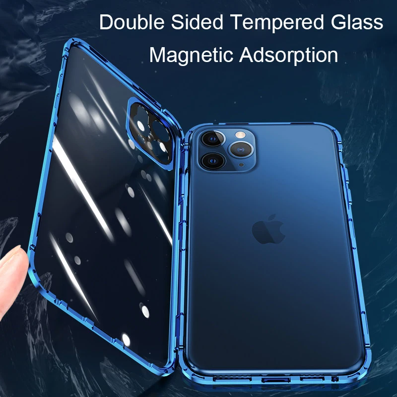 Coque 360 Magnetic Case For iPhone 13 Mini 12 Pro MAX 11 14 Case Metal Bumper Tempered Glass Cover Camera Lens Protector Film