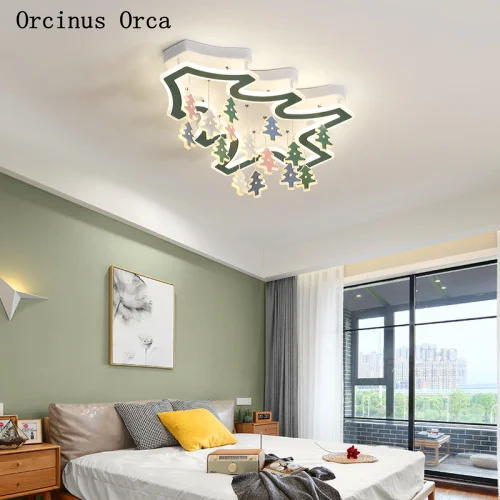 

Nordic cartoon christmas tree ceiling lamp Boy Girl Bedroom children's room lamp creative warm green tree LED ceiling lamp