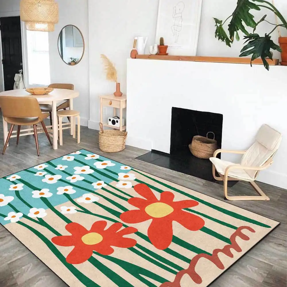 

Современный коврик в простом стиле, Мультяшные маленькие цветы, растительный принт, для гостиной, дивана, стола, коврики для спальни, прикроватный нескользящий напольный коврик