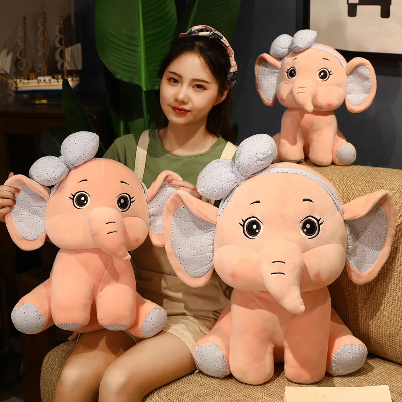 

New cute baby plush flower knot elephant toy soft soothing elephant playmate calm baby toy elephant pillow plush toy plush doll