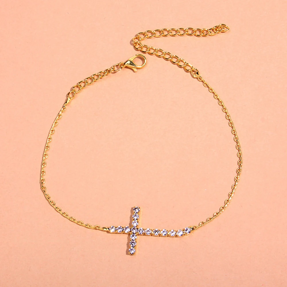 

StoneFans Tennis Cross Anklet Chain for Women Wholesale Bracelet on the Leg Crystal Sandals Jewelry Barefoot Summer Beach Ankle